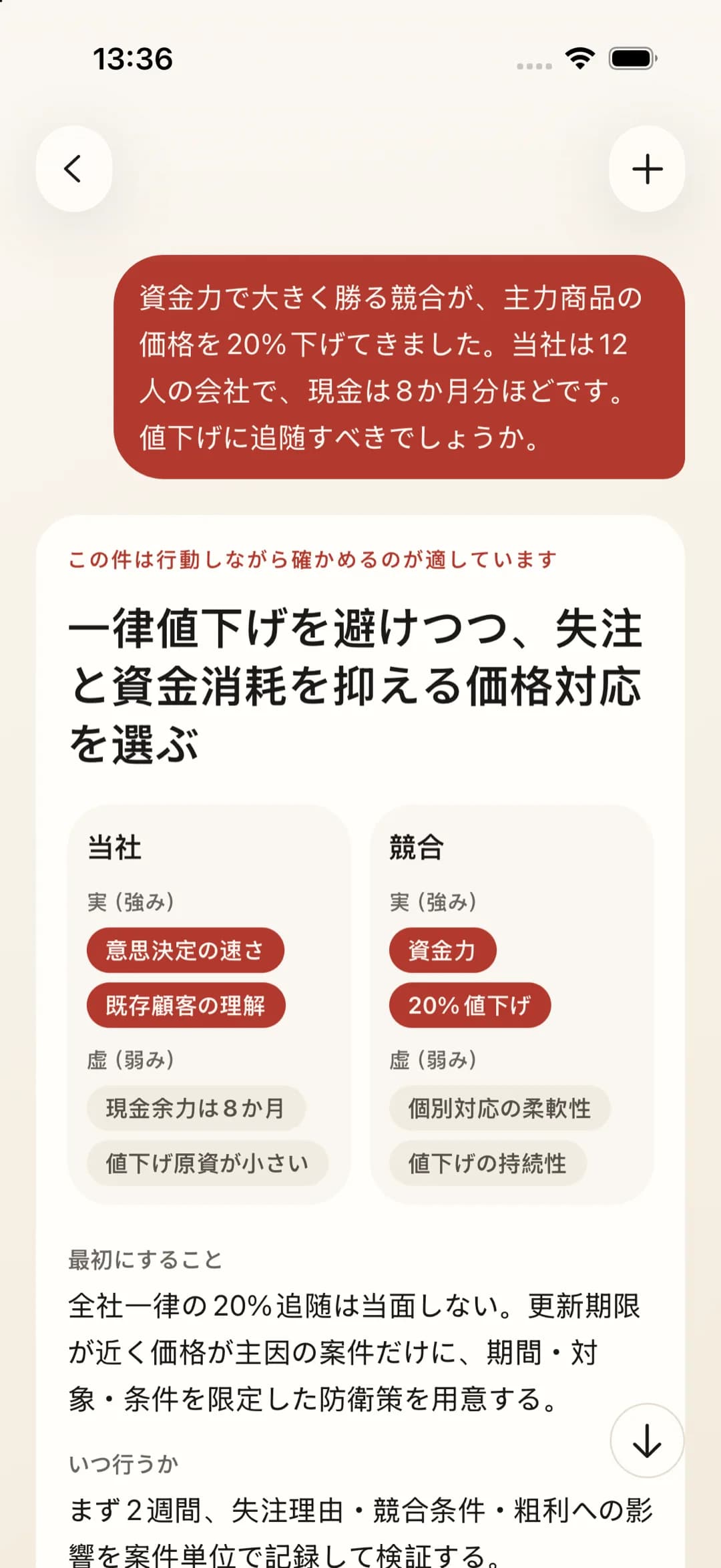軍師はまず状況を聞き、判断と最初にやることを示す